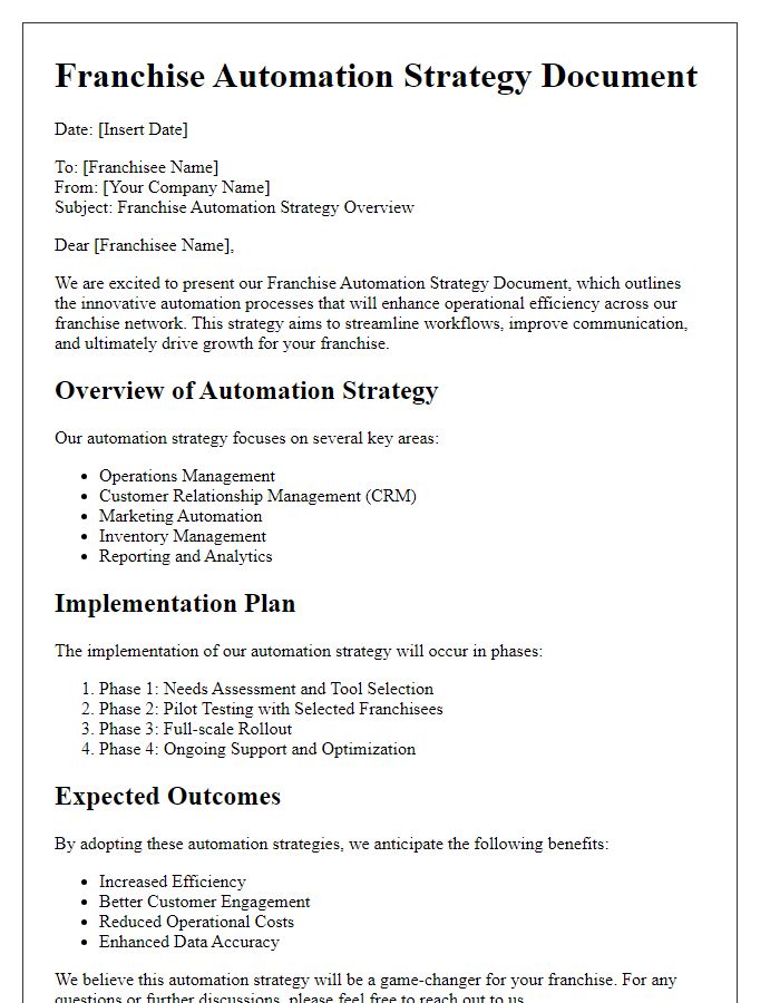 Letter template of franchise automation strategy document.