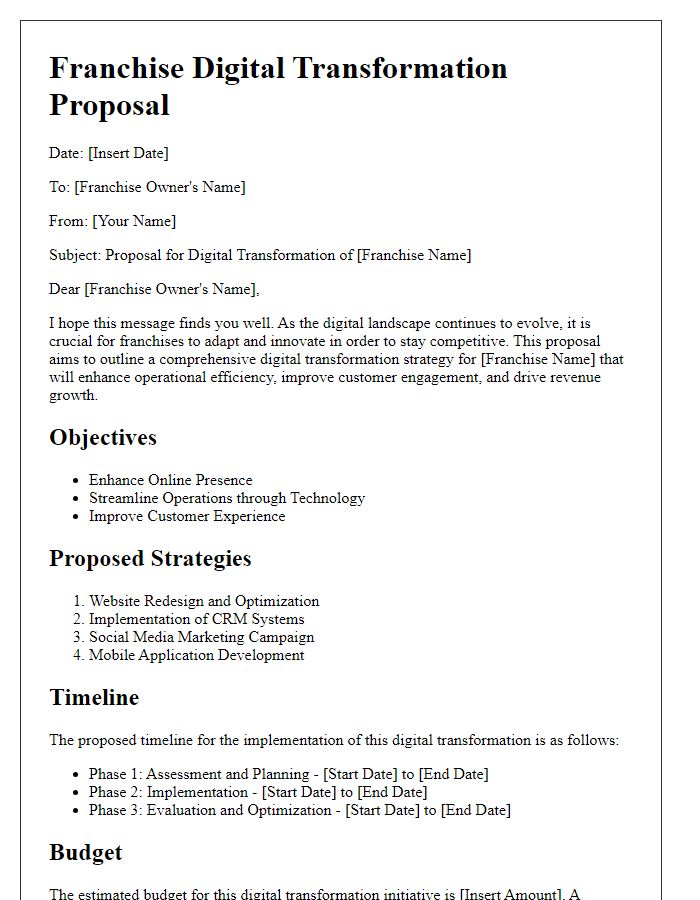 Letter template of franchise digital transformation proposal.