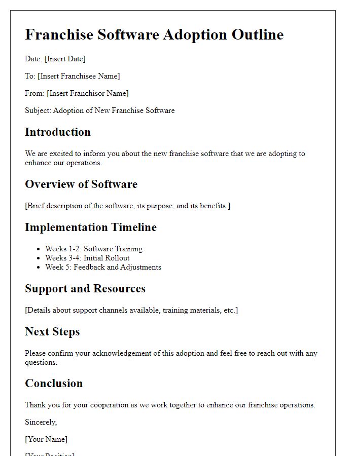 Letter template of franchise software adoption outline.