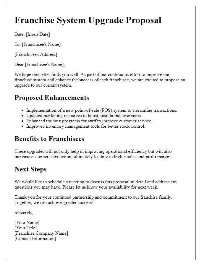 Letter template of franchise system upgrade proposal.