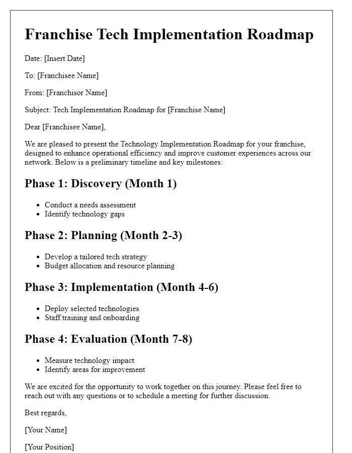 Letter template of franchise tech implementation roadmap.