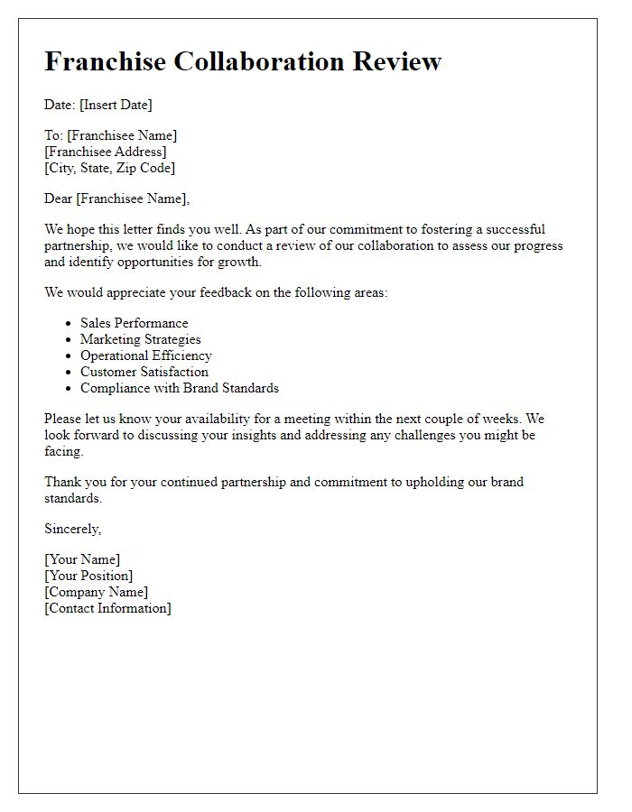 Letter template of Franchise Collaboration Review