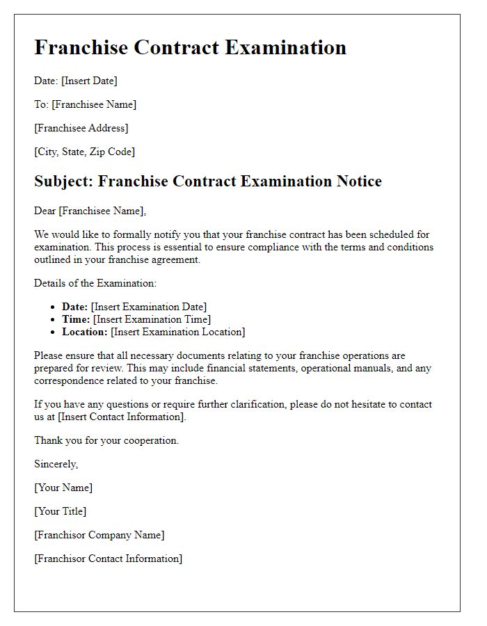 Letter template of Franchise Contract Examination