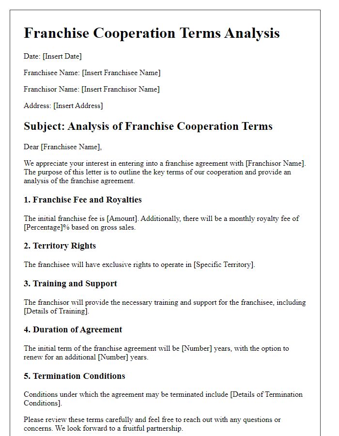 Letter template of Franchise Cooperation Terms Analysis