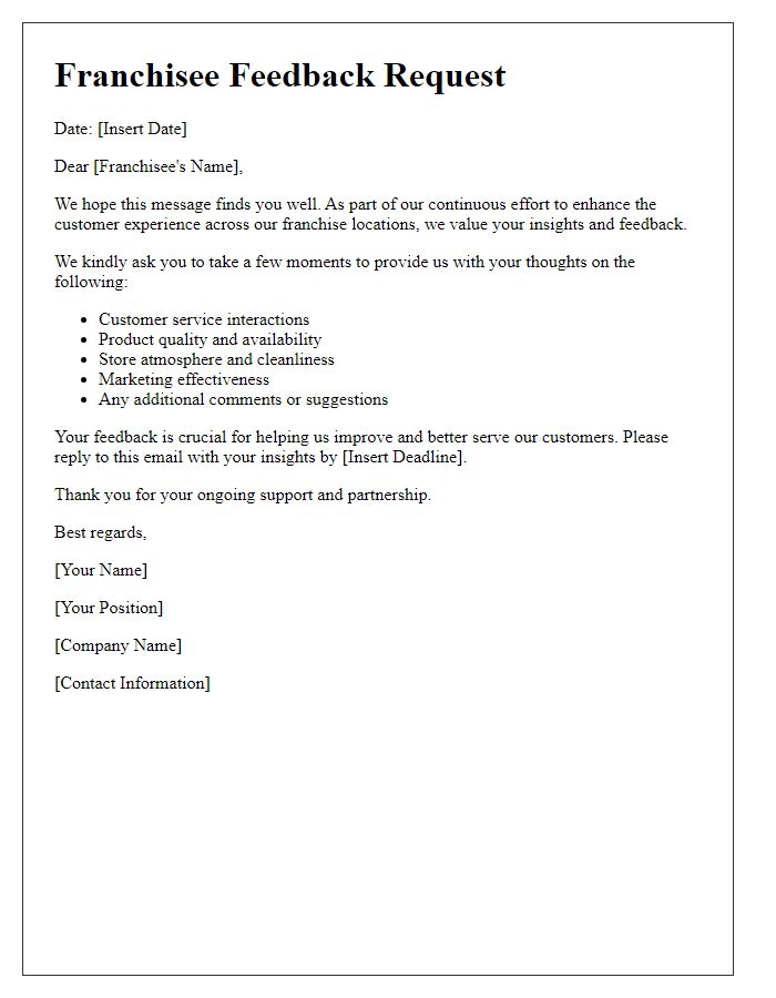 Letter template of franchisee feedback request for improving customer experience