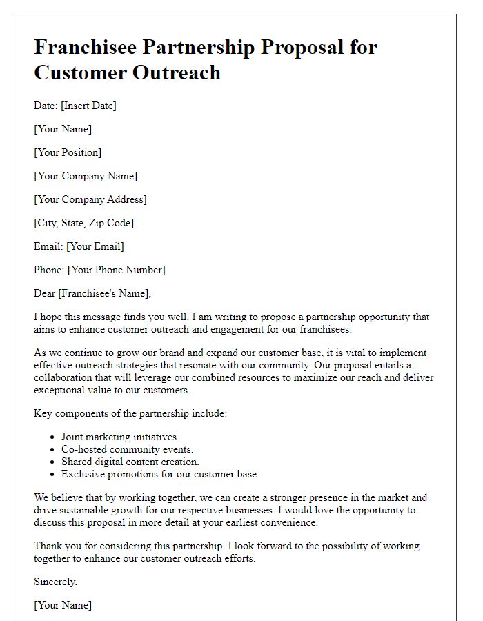 Letter template of franchisee partnership proposal for customer outreach