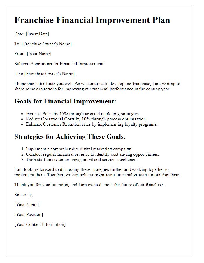 Letter template of franchise financial improvement aspirations