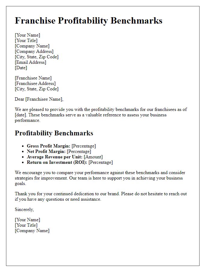 Letter template of franchise profitability benchmarks