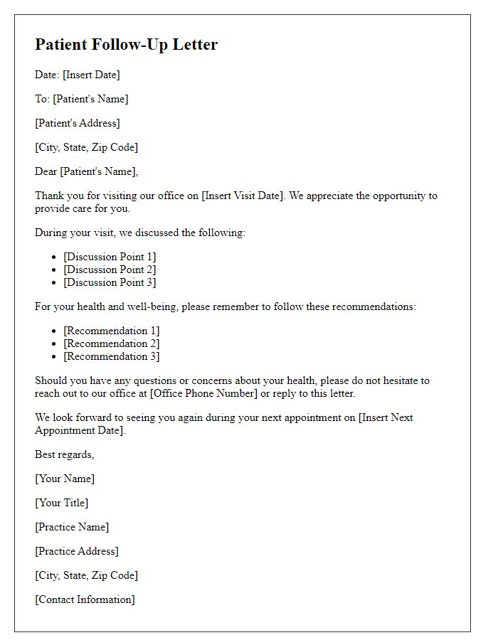 Letter template of after-visit patient follow-up