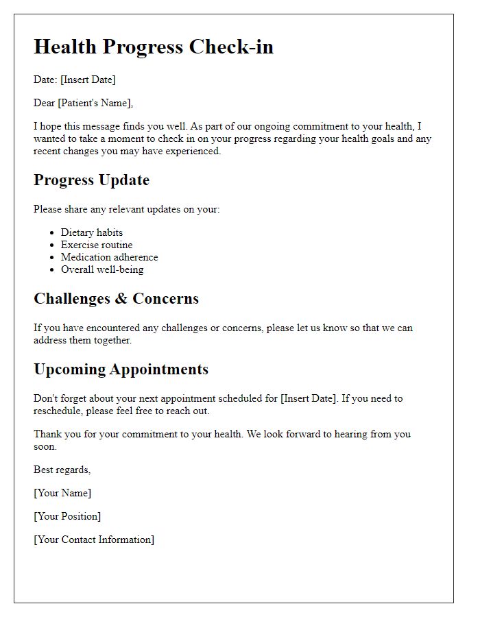 Letter template of health progress check-in