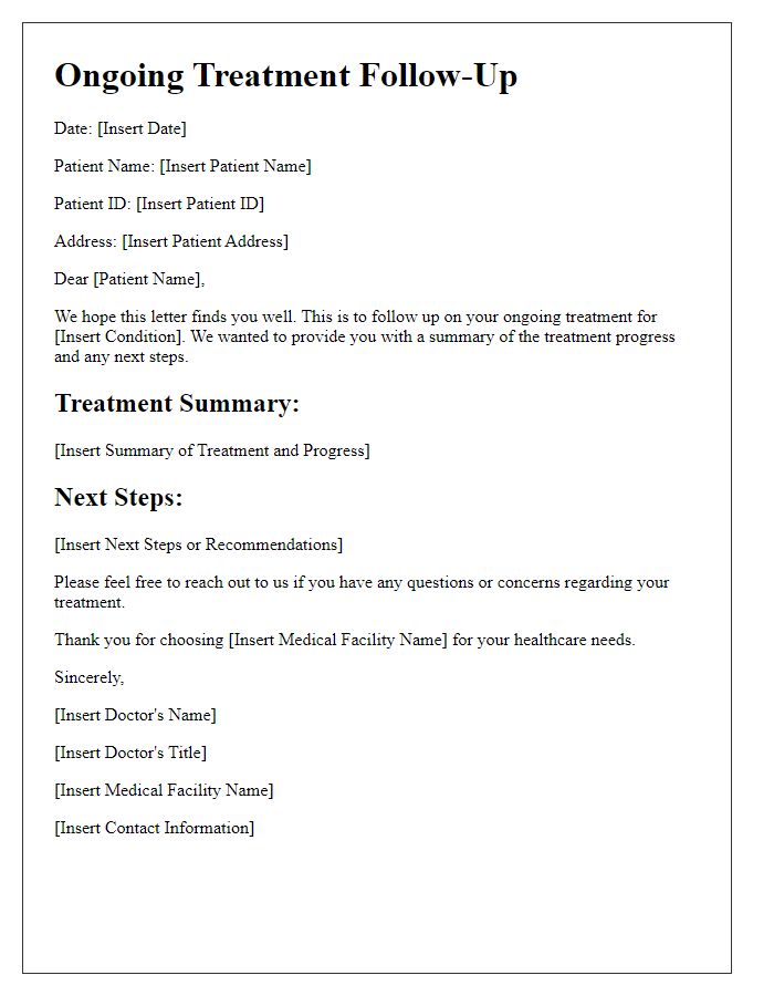 Letter template of ongoing treatment follow-up