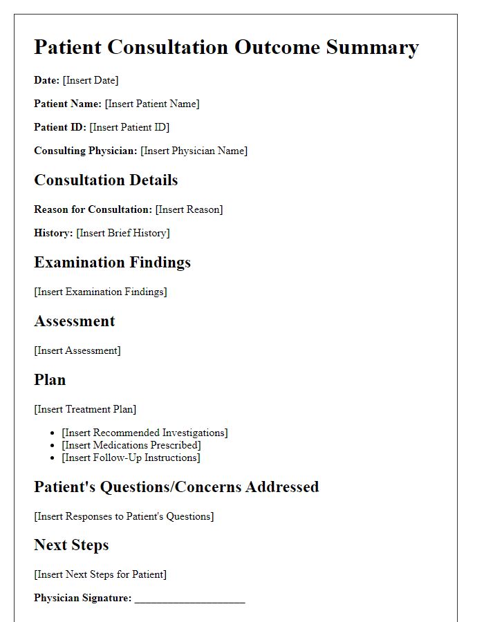 Letter template of patient consultation outcome summary