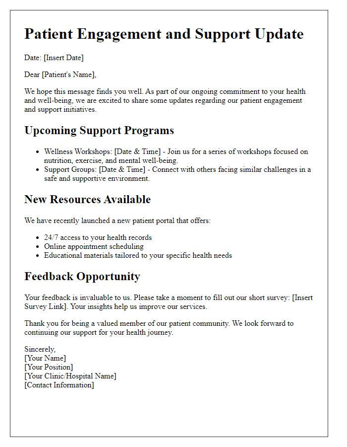 Letter template of patient engagement and support update