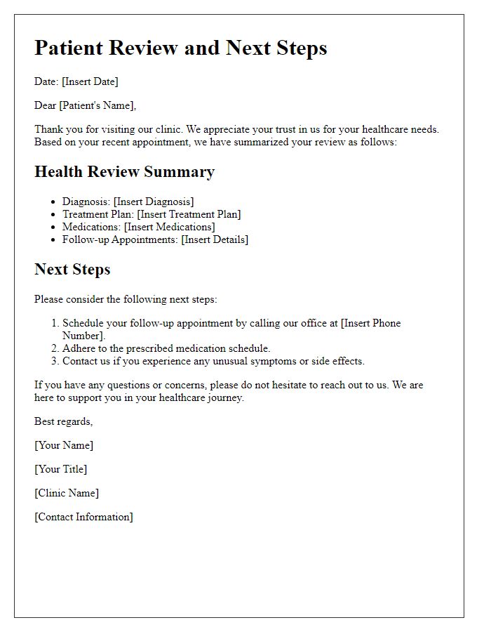 Letter template of patient review and next steps