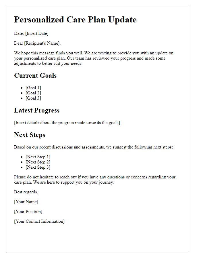 Letter template of personalized care plan update