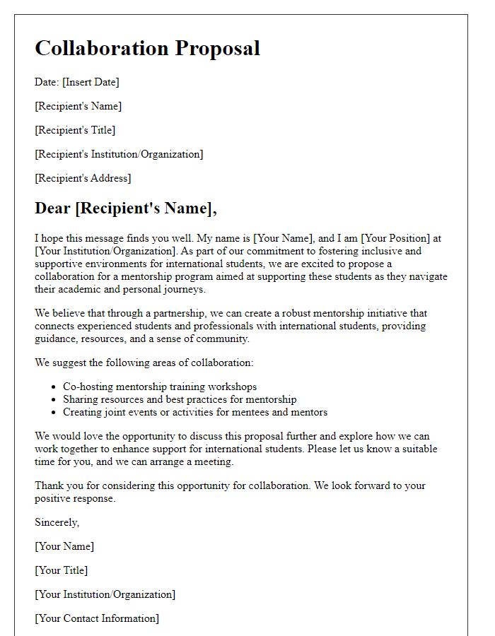 Letter template of collaboration for international student mentorship programs.