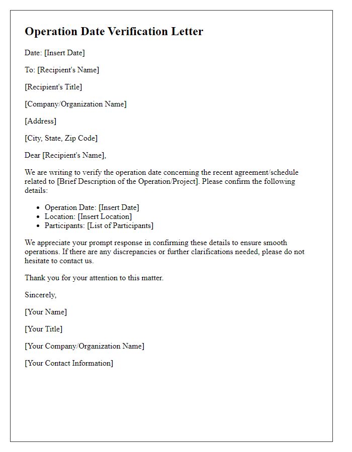 Letter template of operation date verification