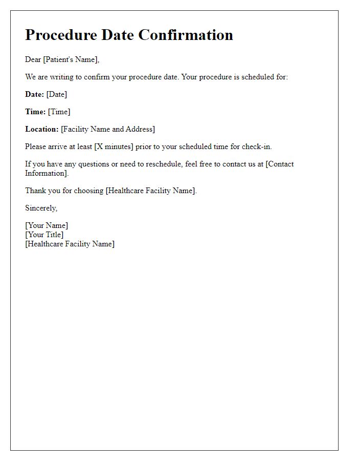 Letter template of procedure date confirmation