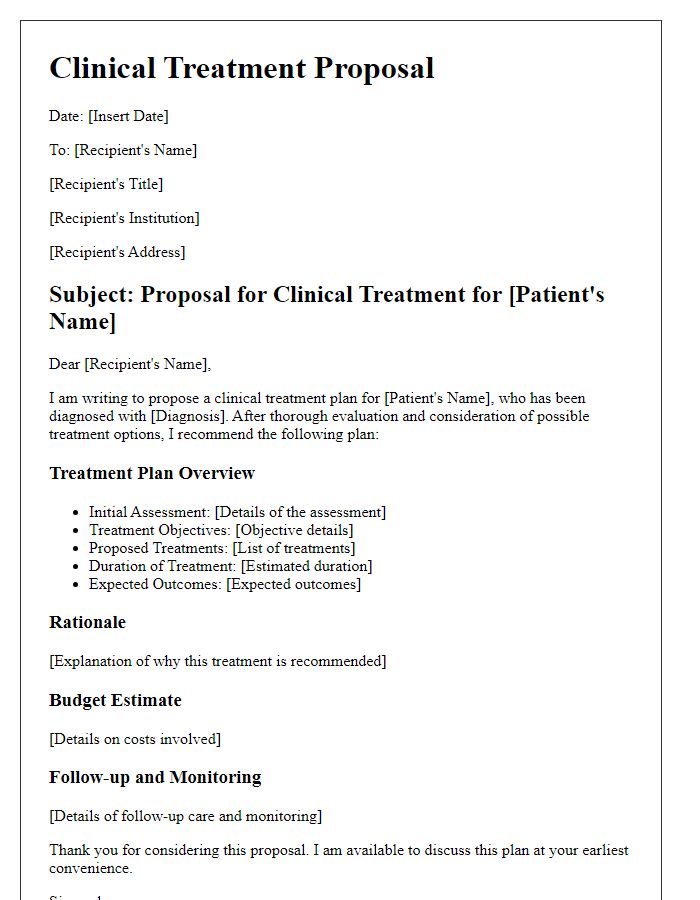 Letter template of clinical treatment proposals.