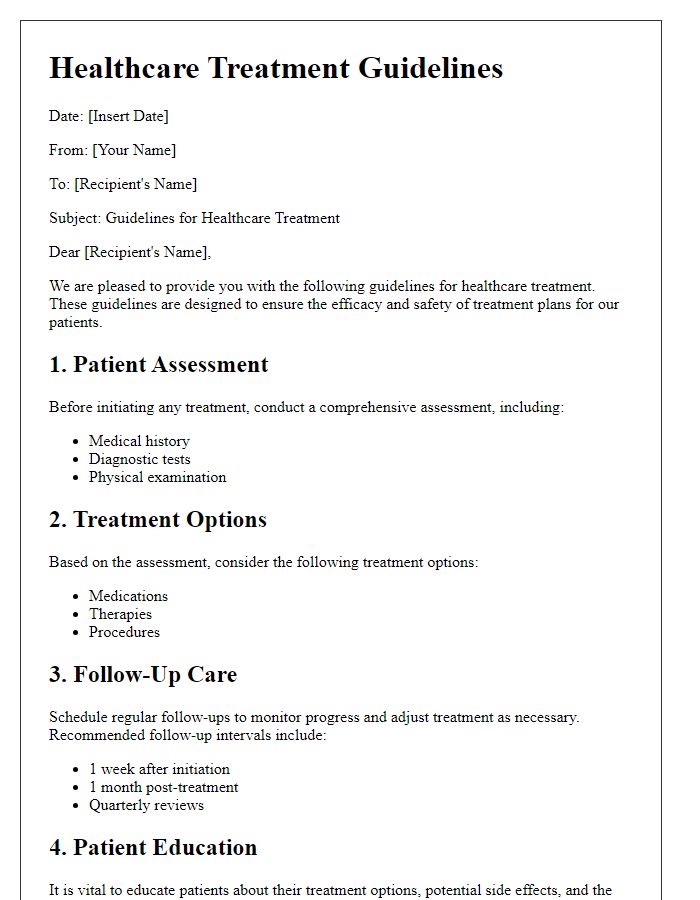 Letter template of healthcare treatment guidelines.