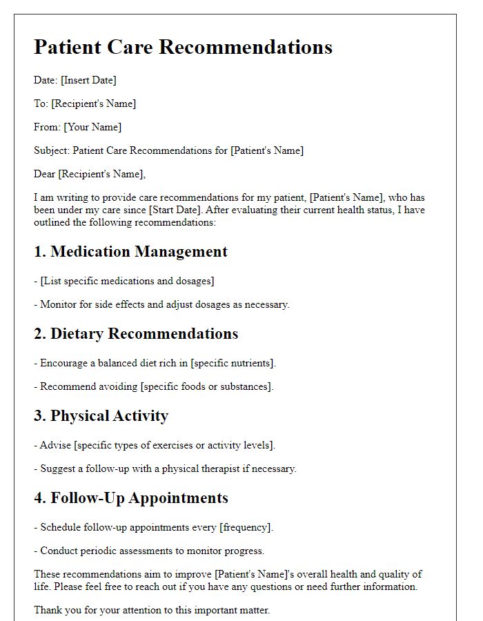 Letter template of patient care recommendations.