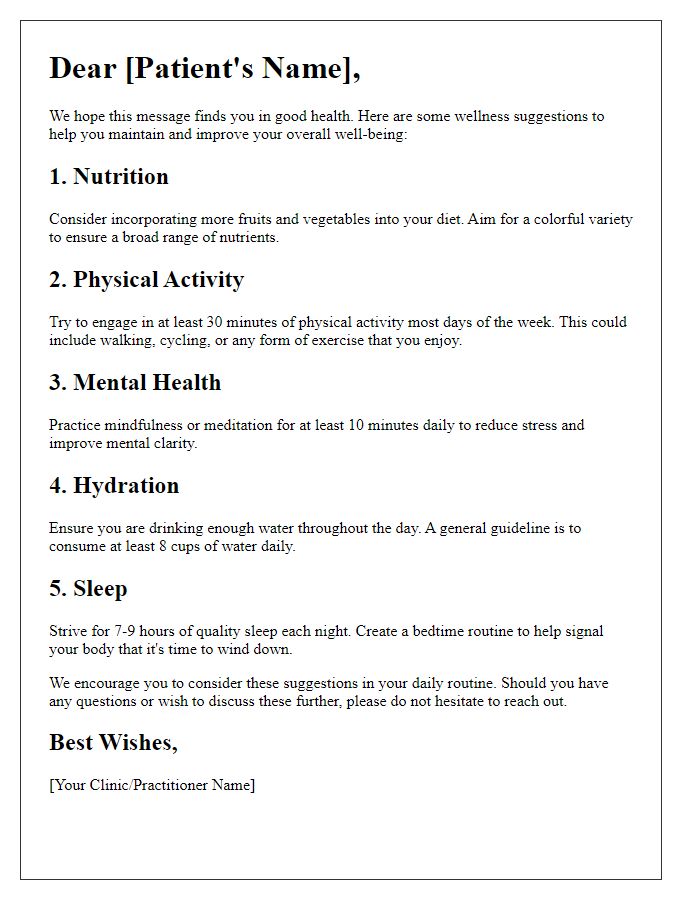 Letter template of patient wellness suggestions.