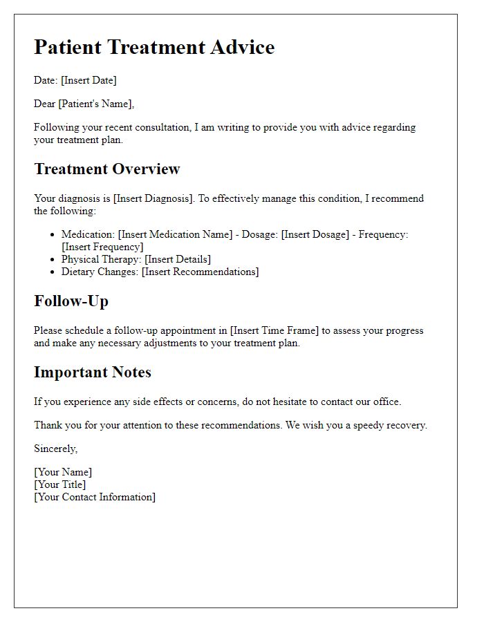 Letter template of treatment advice for patients.