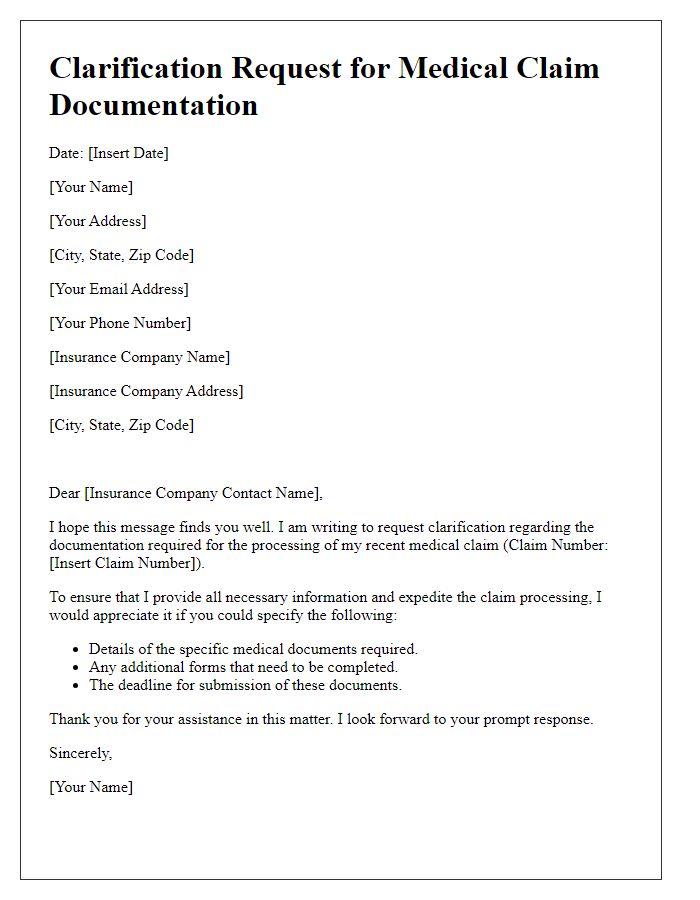 Letter template of clarification request for medical claim documentation