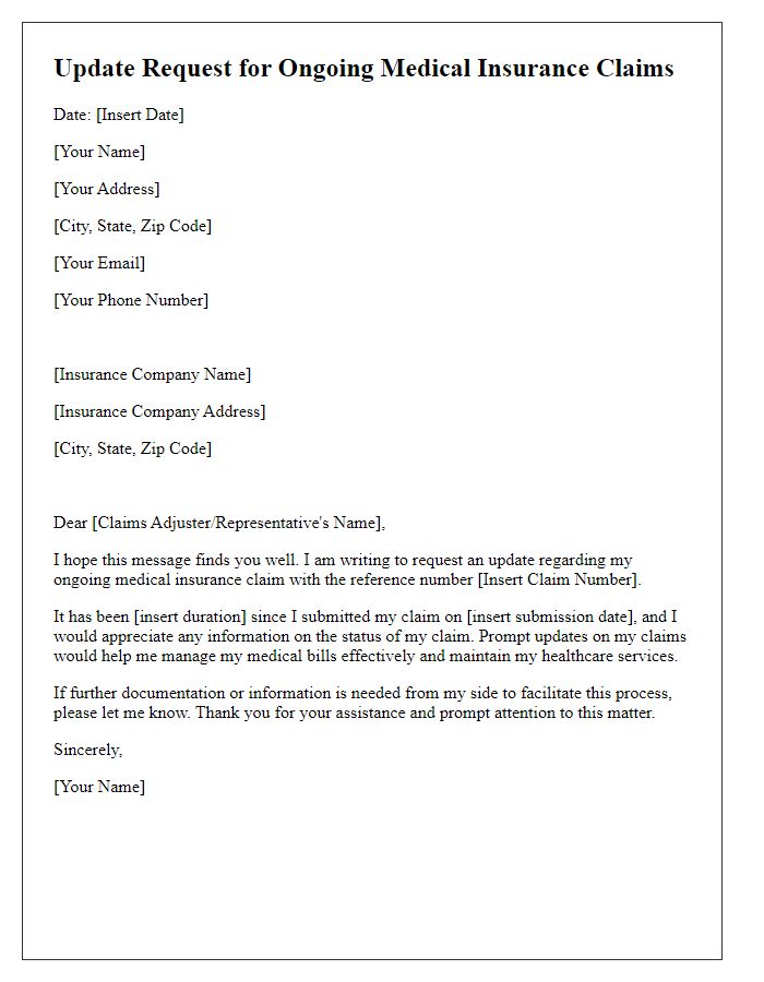 Letter template of update request for ongoing medical insurance claims