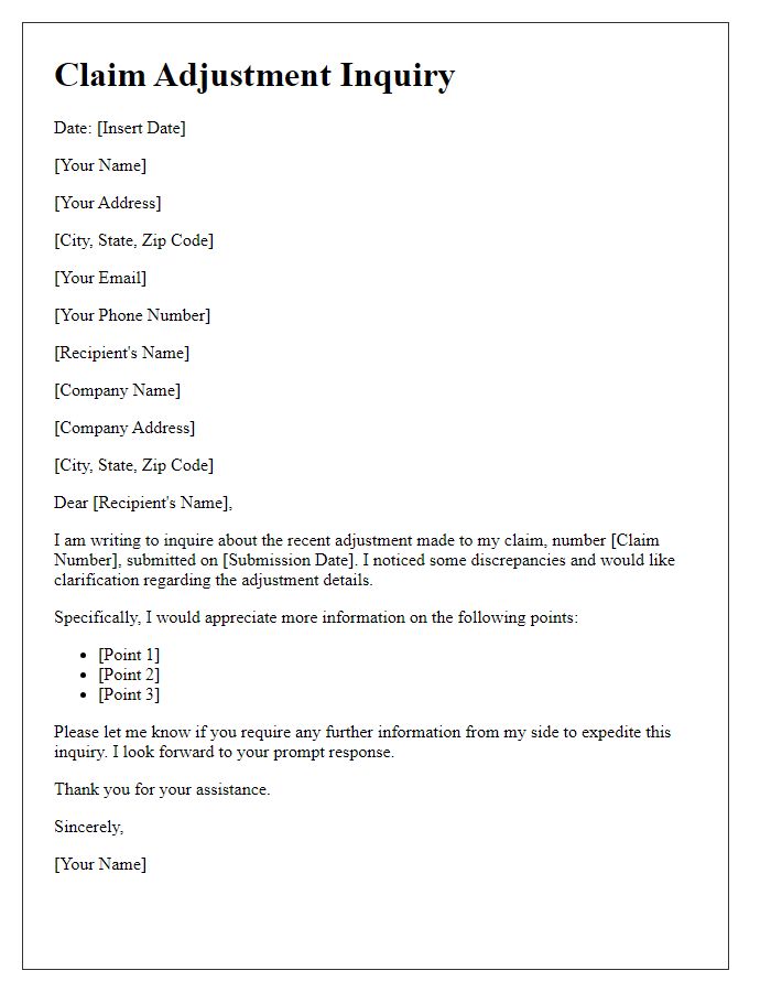 Letter template of claim adjustment inquiry.