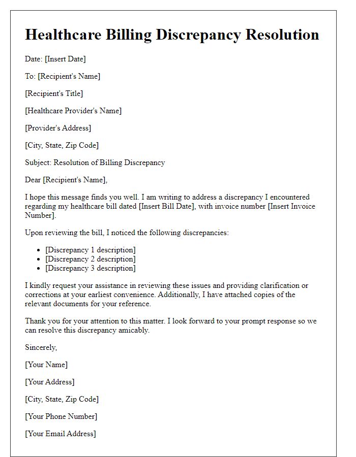 Letter template of healthcare billing discrepancy resolution.