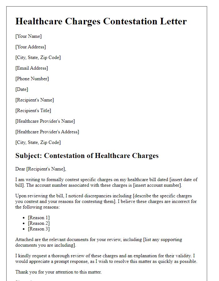 Letter template of healthcare charges contestation.