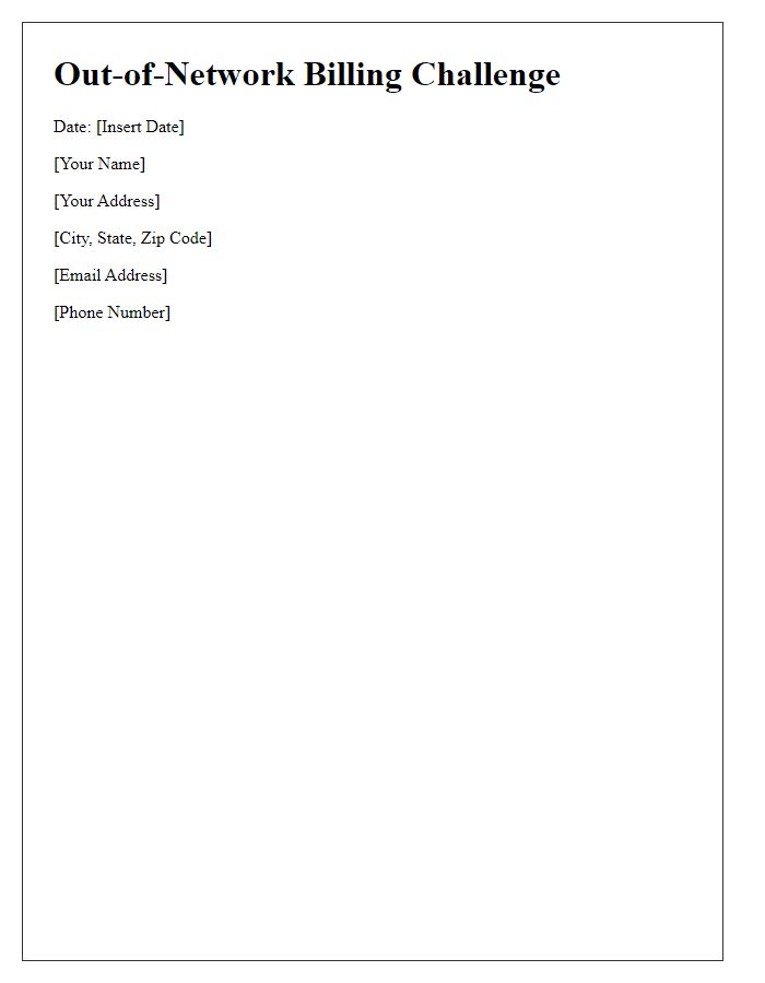 Letter template of out-of-network billing challenge.
