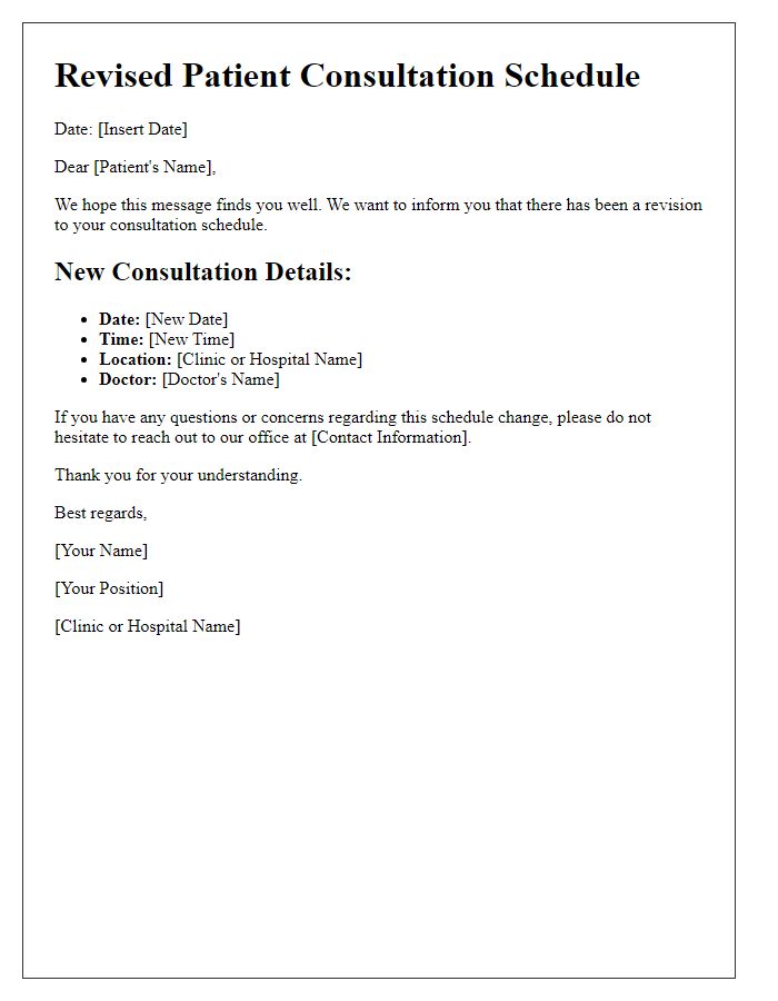 Letter template of revised patient consultation schedule