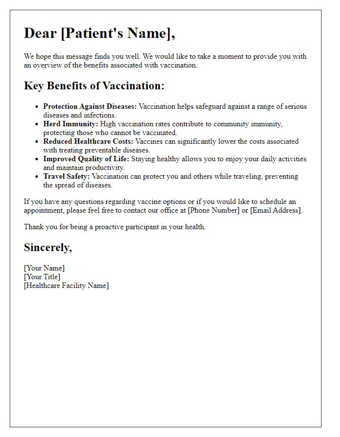 Letter template of vaccination benefits overview for patients