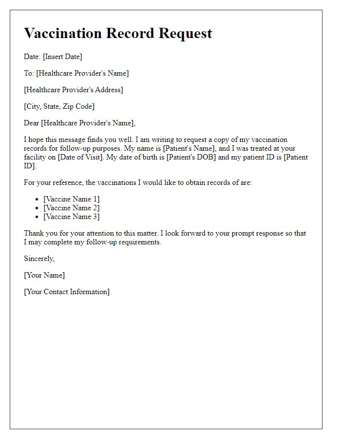 Letter template of vaccination record request for patient follow-up