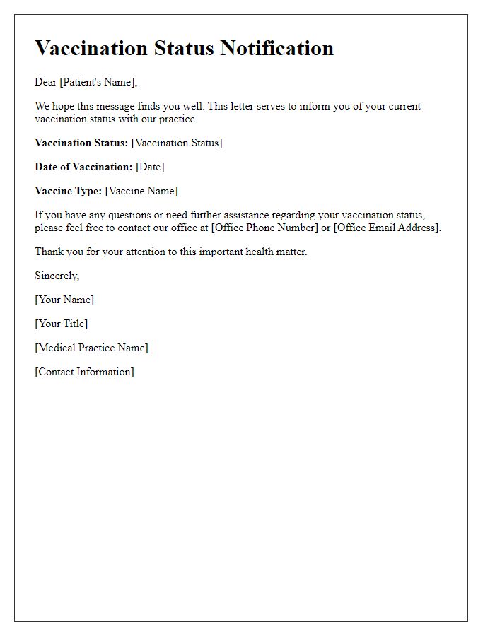 Letter template of vaccination status notification for patients