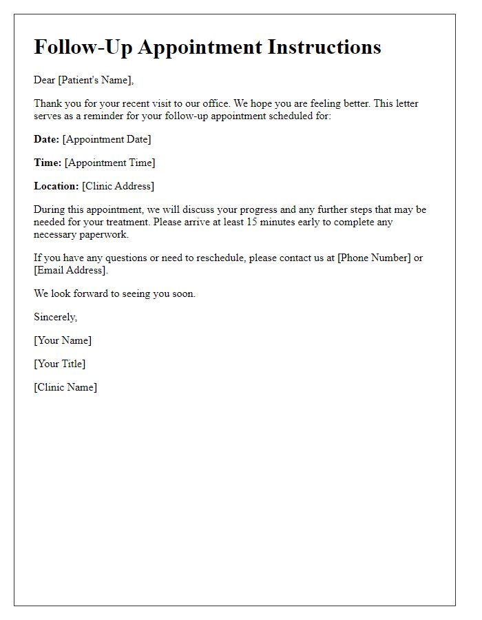 Letter template of follow-up appointment instructions