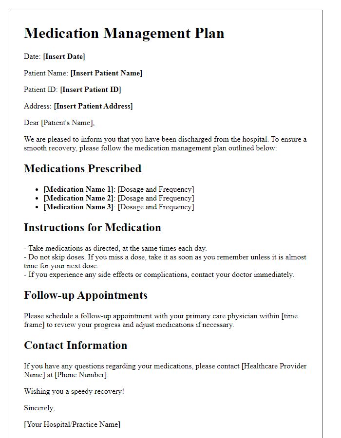 Letter template of medication management after discharge