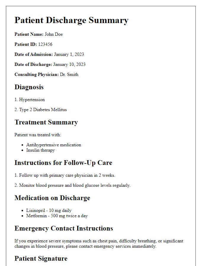 Letter template of patient discharge summary