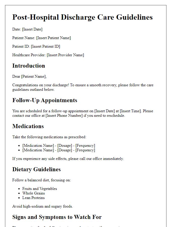 Letter template of post-hospital discharge care guidelines