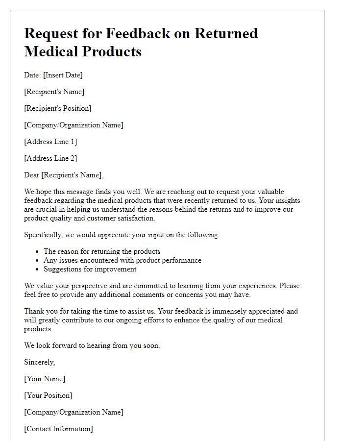 Letter template of request for feedback on returned medical products