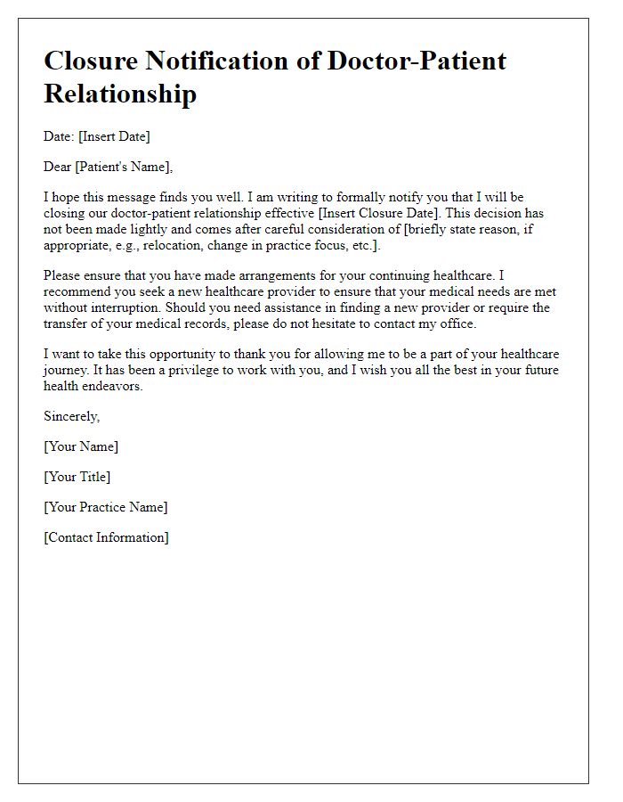 Letter template of doctor-patient relationship closure notification