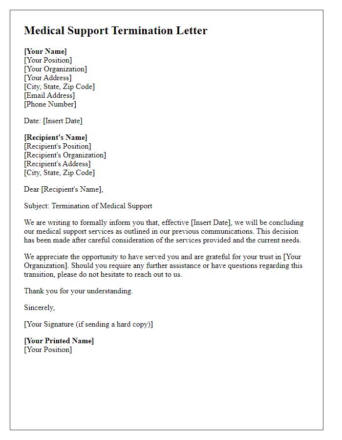 Letter template of formal ending of medical support