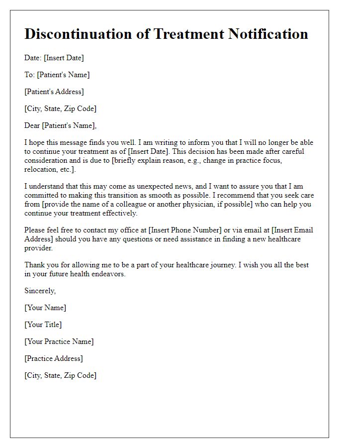 Letter template of physician discontinuation of treatment