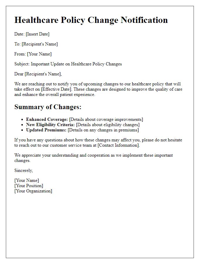 Letter template of healthcare policy change details