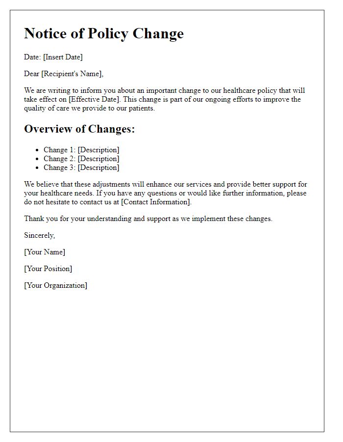 Letter template of healthcare policy change notification