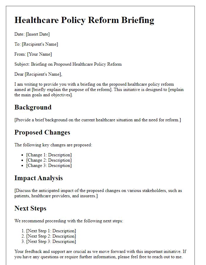 Letter template of healthcare policy reform briefing