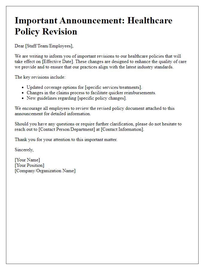 Letter template of healthcare policy revision announcement