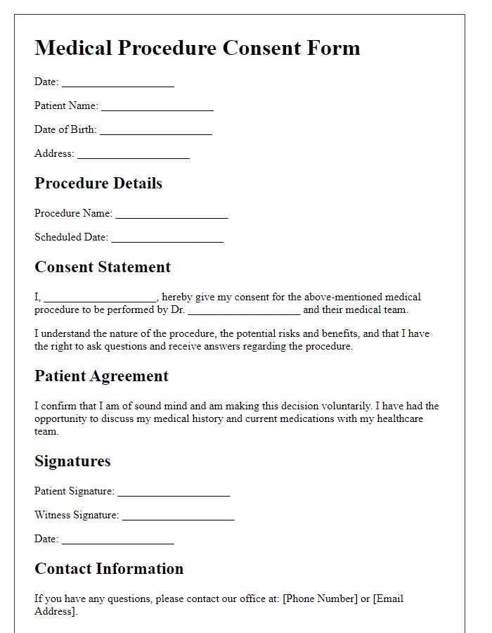 Letter template of medical procedure consent for elderly patients.